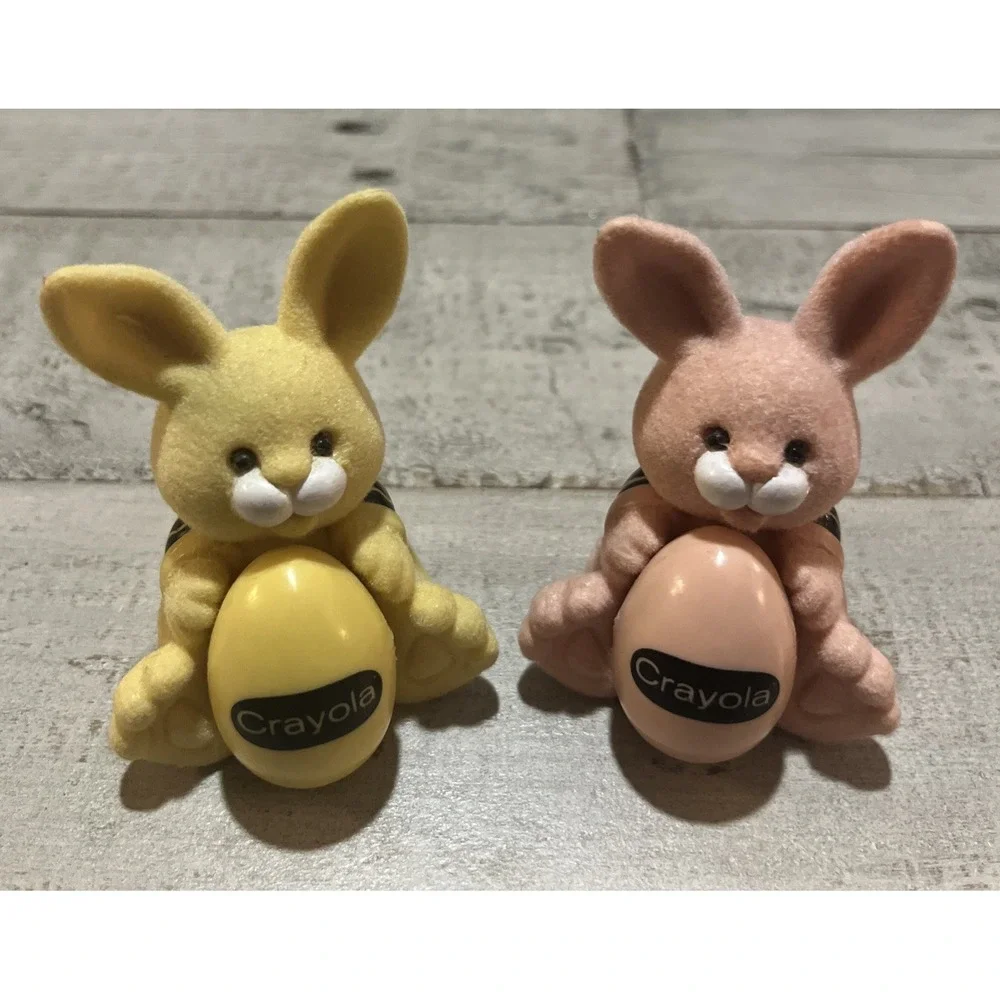 Crayola Crayon VTG 1989 Binney & Smith Flocked Bunny Rabbit Pink &‎ Yellow